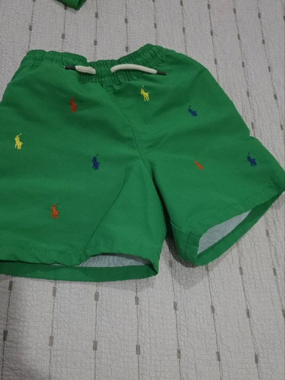 Ralph Lauren Green Kids Swim Rashguard Set with Multicolor Pony Logos